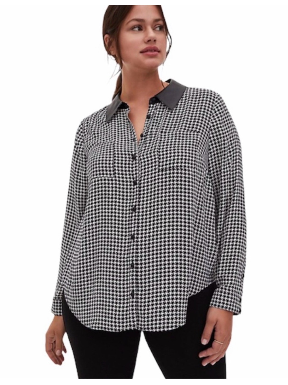 Torrid Black and White Houndstooth Button-Down Shirt